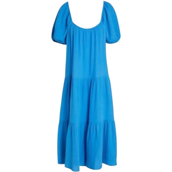 HONORINE Pamela Dress in French Blue | Short Puff Sleeve Gauze Midi | XS - Picture 3 of 8